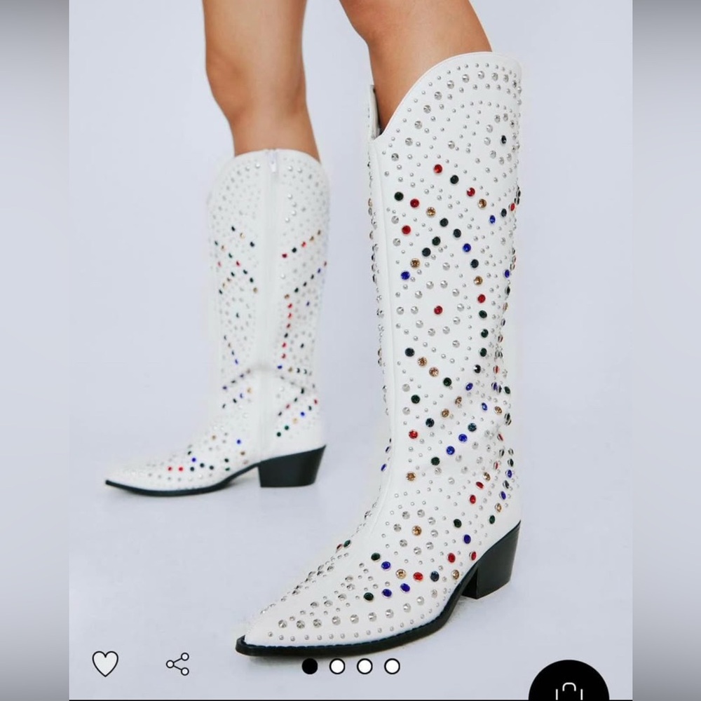 Nasty Gal White Studded Embellished Heeled Boots